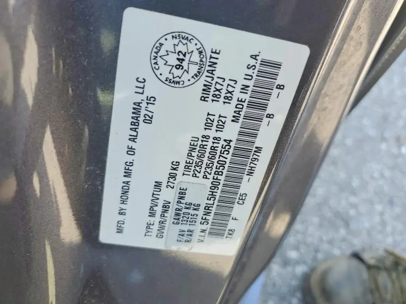 2015 HONDA ODYSSEY TOURING  