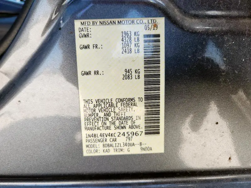 2019 NISSAN ALTIMA SL  