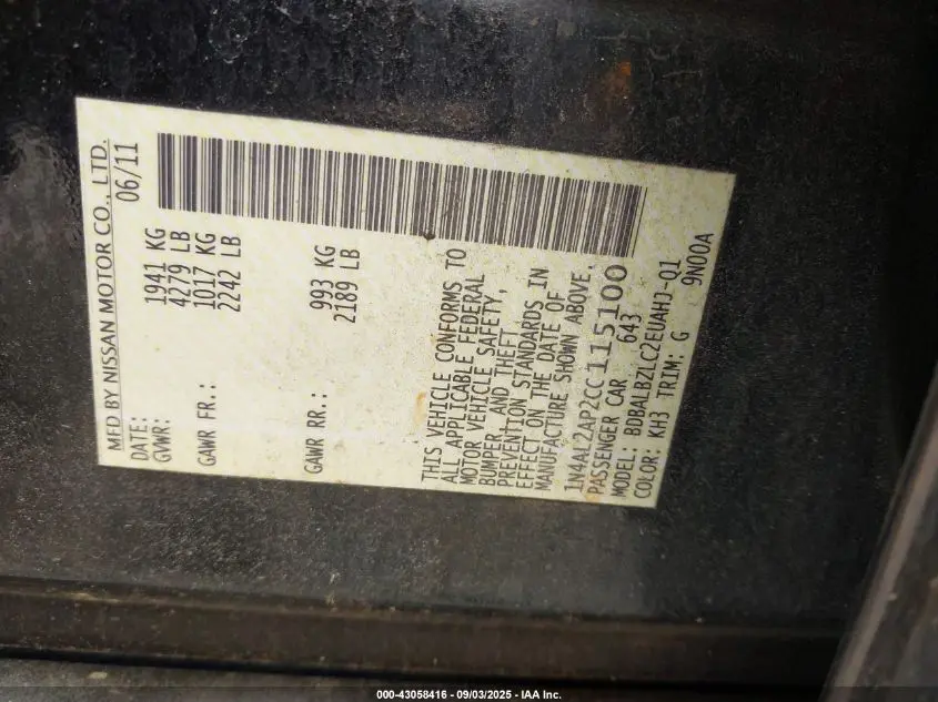 2012 NISSAN ALTIMA 2.5 S