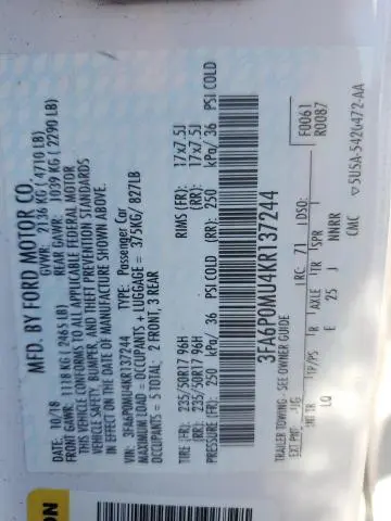 2019 FORD FUSION SEL  