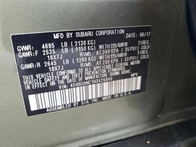 2017 SUBARU OUTBACK 2.5I LIMITED  