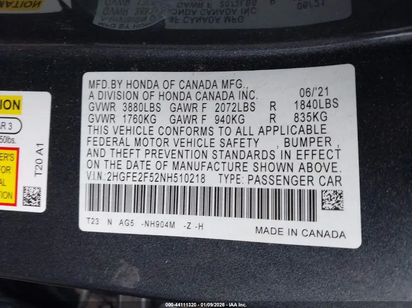 2022 HONDA CIVIC SPORT