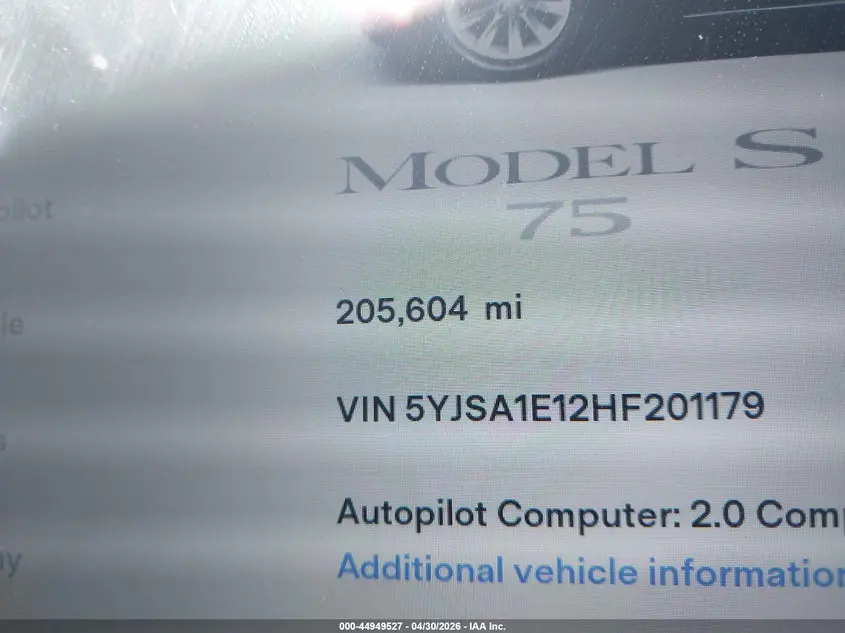 2017 TESLA MODEL S 60/75