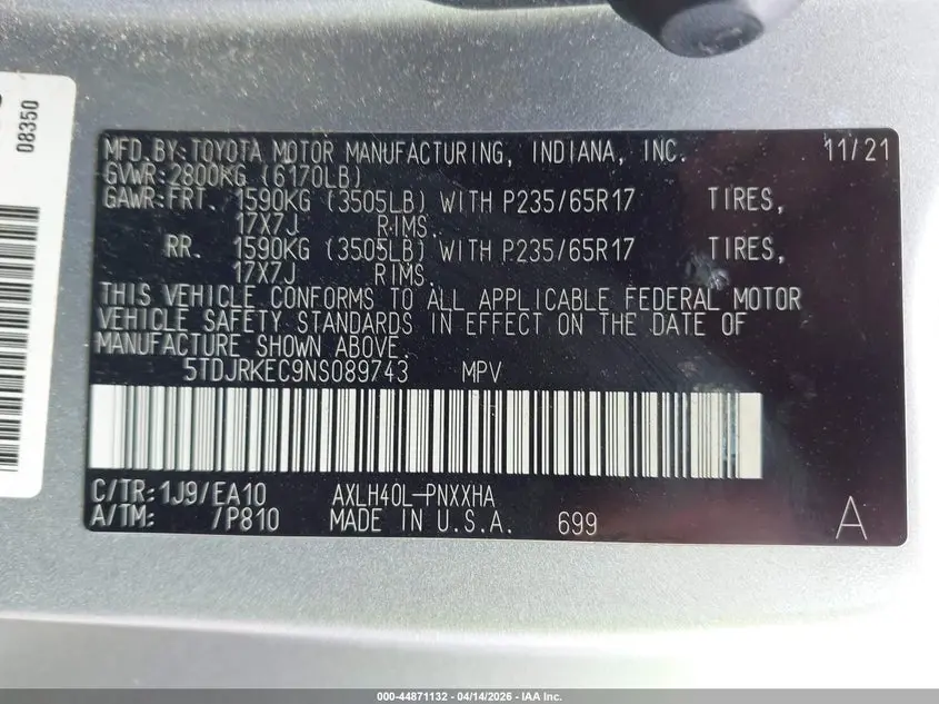 2022 TOYOTA SIENNA XLE