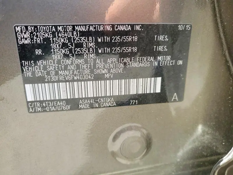 2015 TOYOTA RAV4 LIMITED  