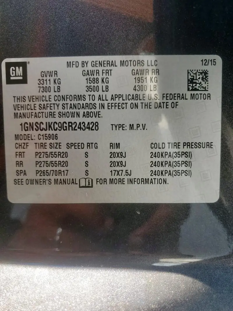 2016 CHEVROLET SUBURBAN C1500 LTZ  