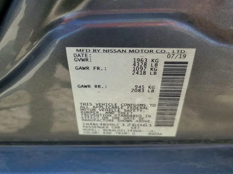 2020 NISSAN ALTIMA S  