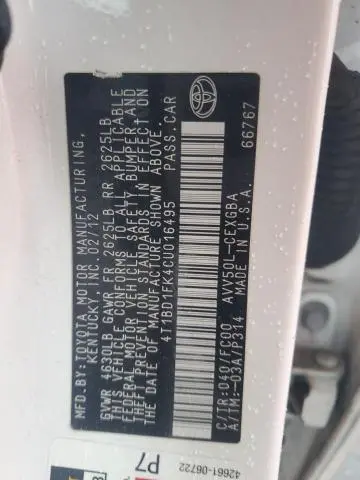 2012 TOYOTA CAMRY HYBRID  