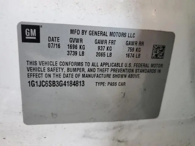 2016 CHEVROLET SONIC LT  