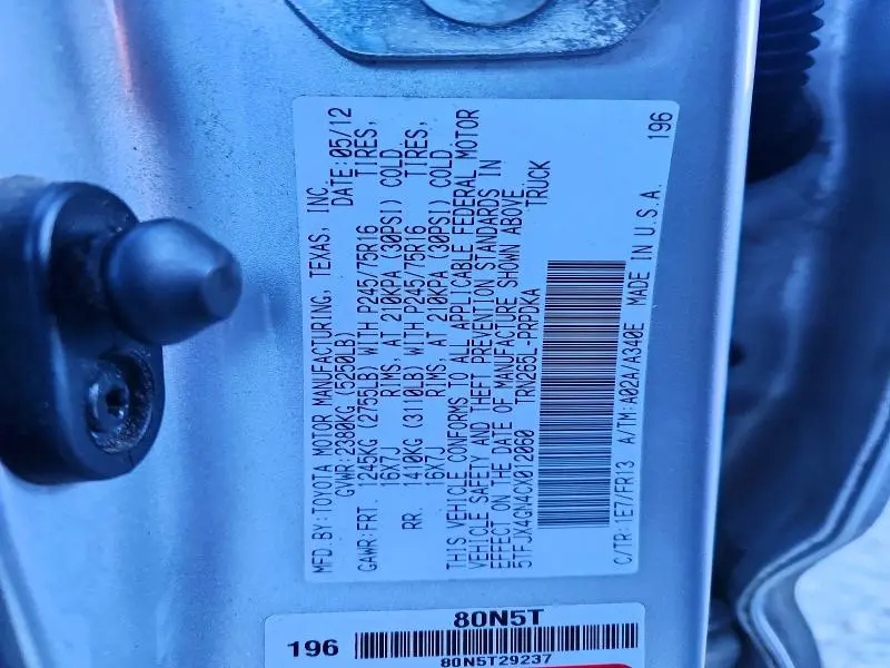 2012 TOYOTA TACOMA DOUBLE CAB  