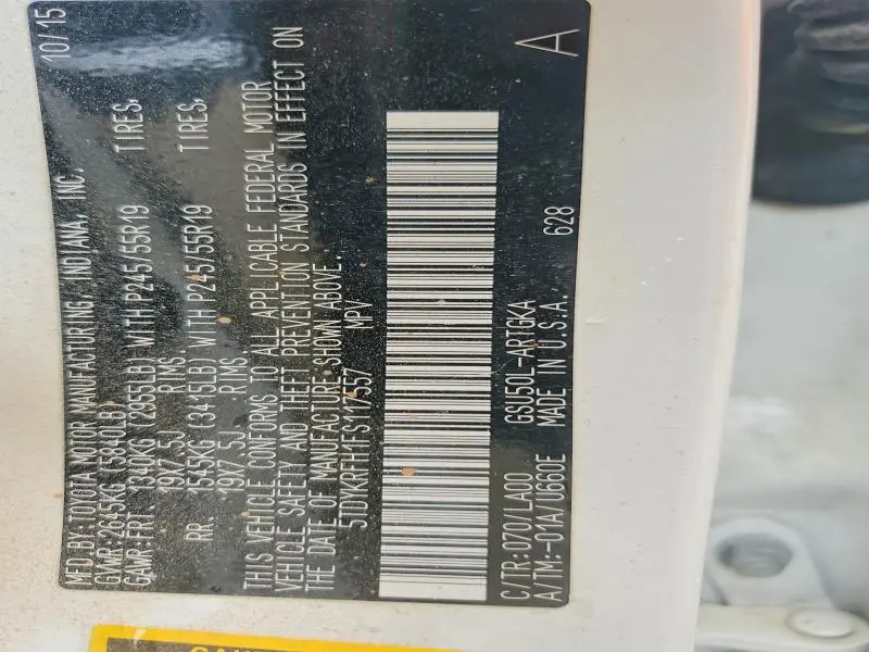 2015 TOYOTA HIGHLANDER LIMITED  