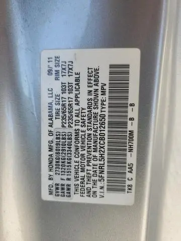 2012 HONDA ODYSSEY LX  