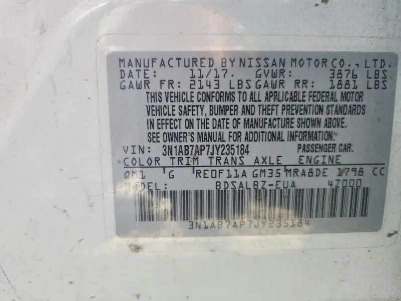 2018 NISSAN SENTRA S  