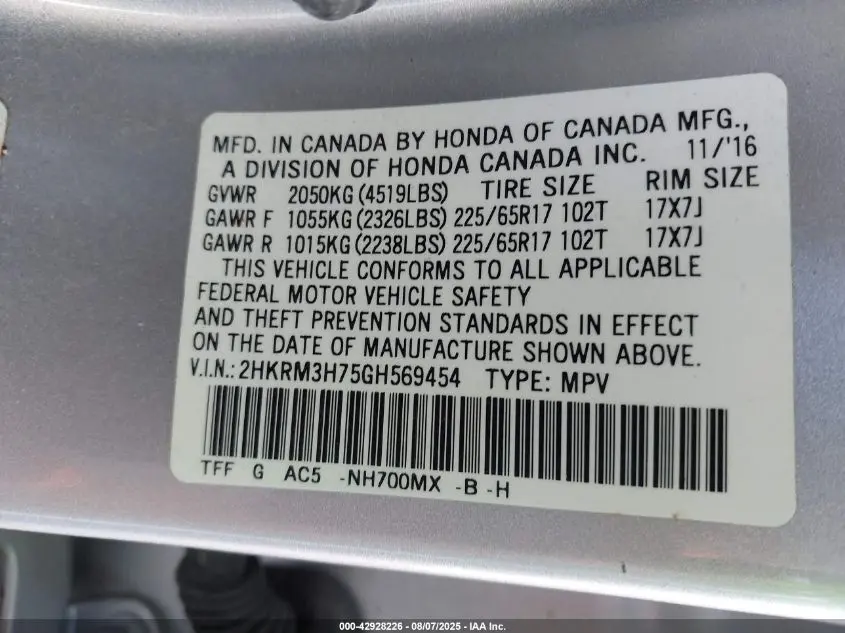 2016 HONDA CR-V EX-L
