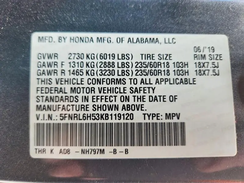 2019 HONDA ODYSSEY EX  