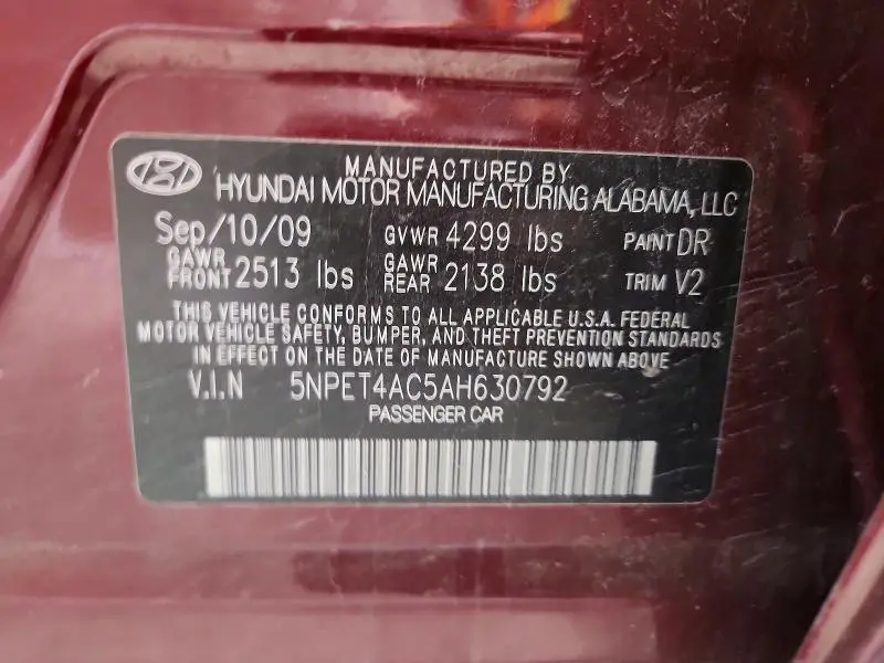2010 HYUNDAI SONATA GLS  