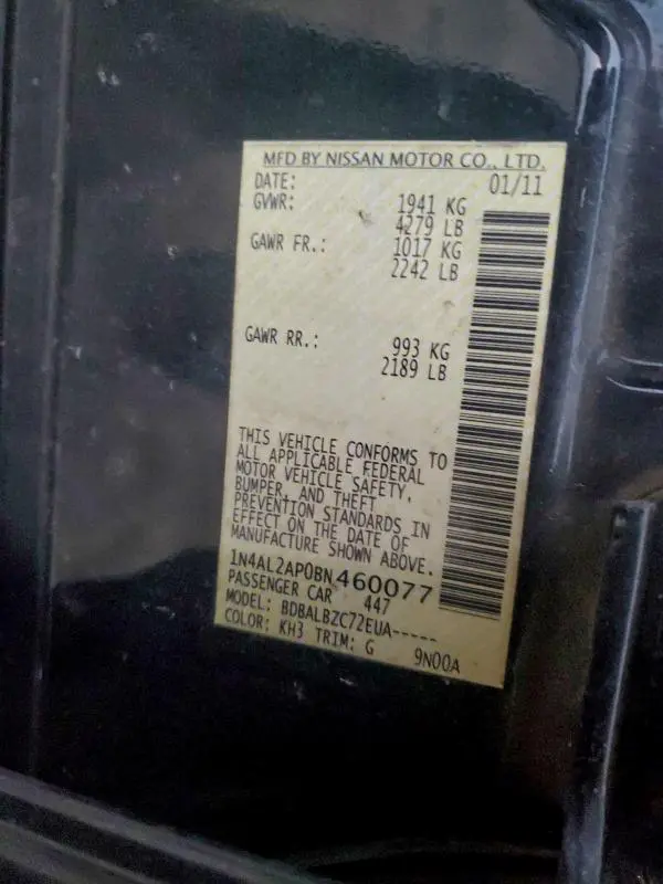 2011 NISSAN ALTIMA BASE  