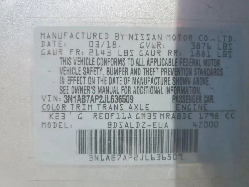 2018 NISSAN SENTRA SV  