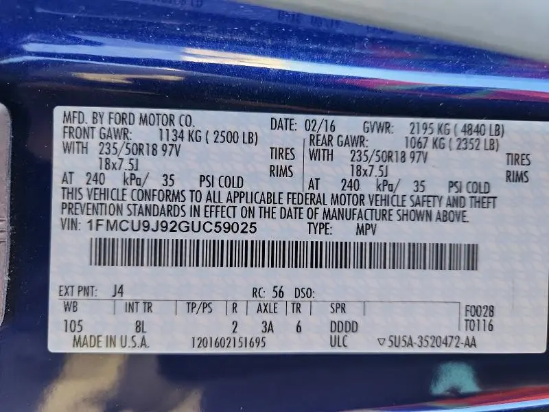 2016 FORD ESCAPE TITANIUM  