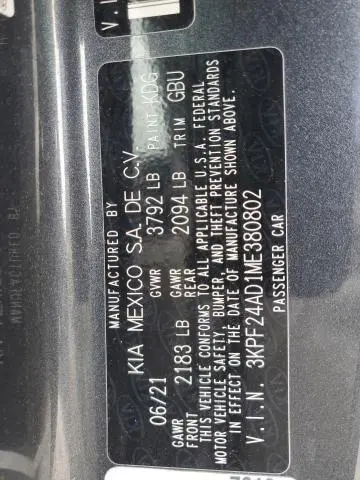 2021 KIA FORTE FE  