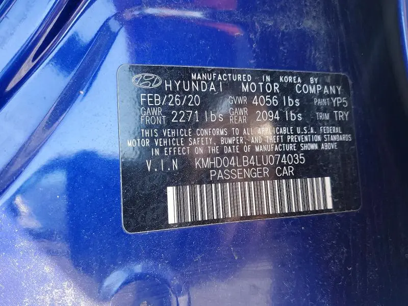 2020 HYUNDAI ELANTRA SPORT  