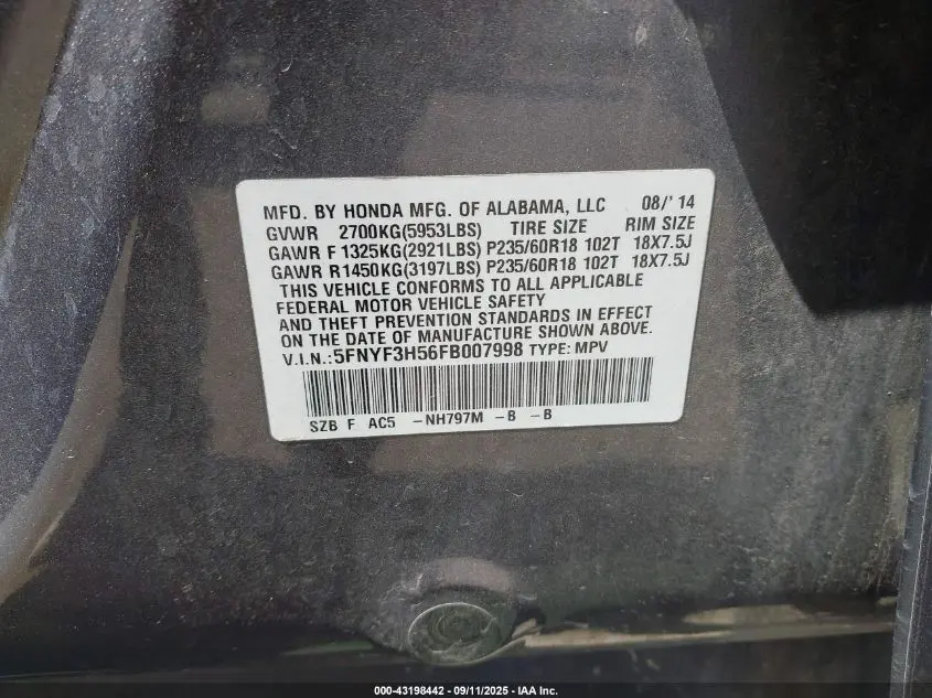 2015 HONDA PILOT EX-L