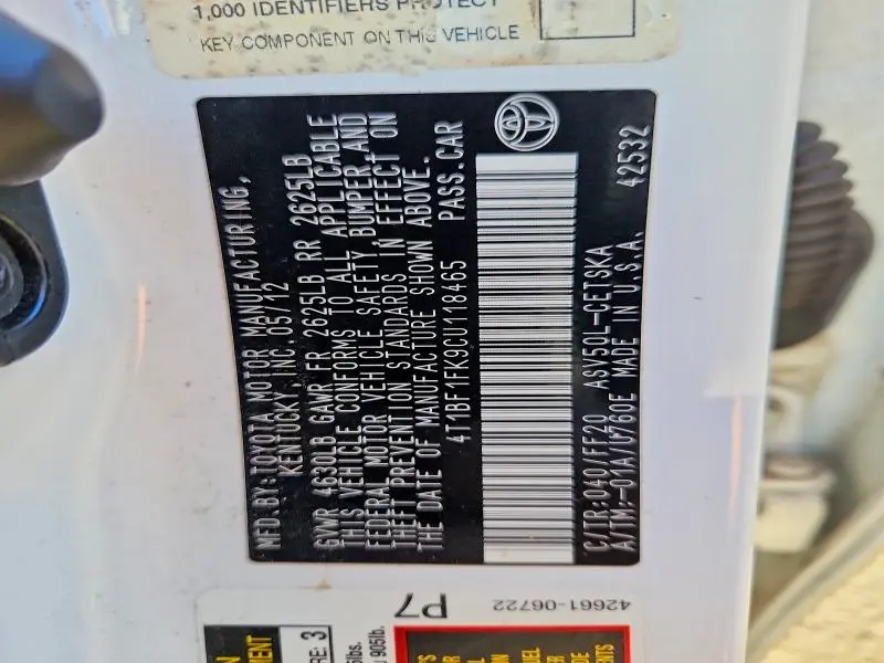 2012 TOYOTA CAMRY BASE  