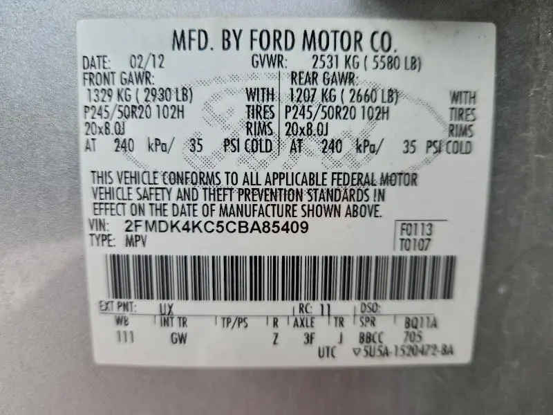 2012 FORD EDGE LIMITED  