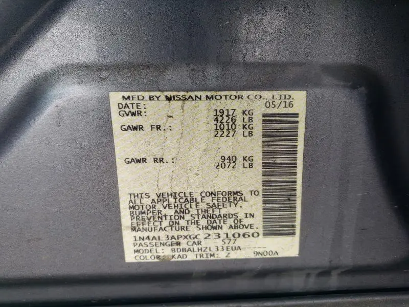 2016 NISSAN ALTIMA 2.0 SR  