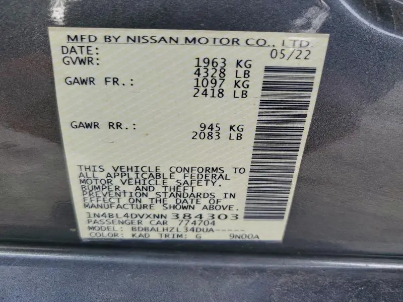 2022 NISSAN ALTIMA SV  