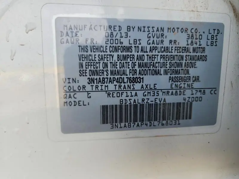 2013 NISSAN SENTRA S  