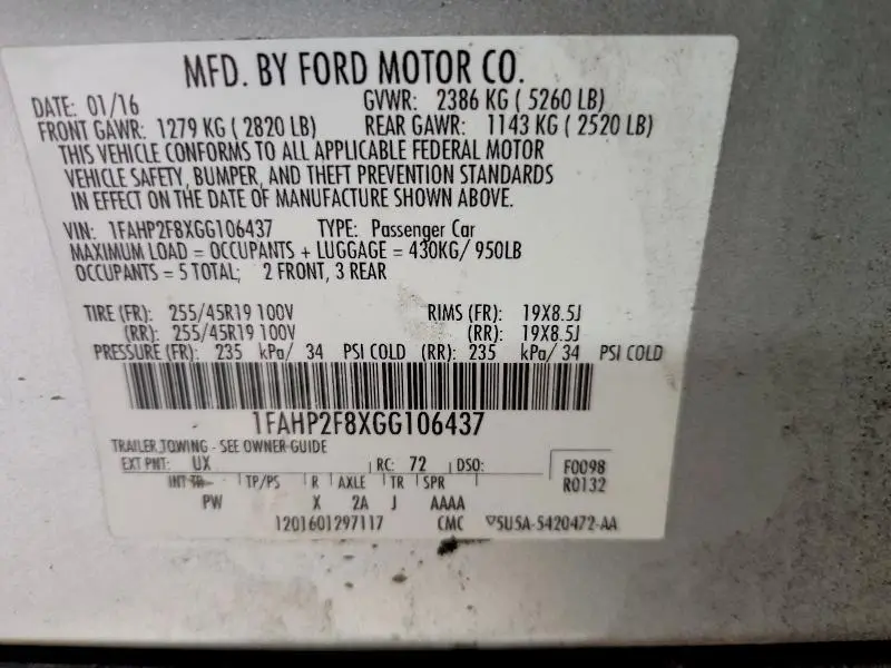 2016 FORD TAURUS LIMITED  