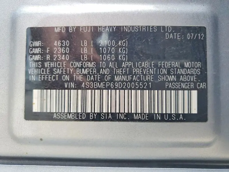 2013 SUBARU LEGACY 3.6R LIMITED  