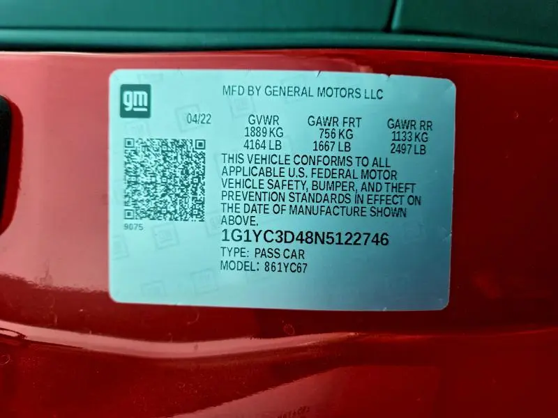 2022 CHEVROLET CORVETTE STINGRAY 3LT  