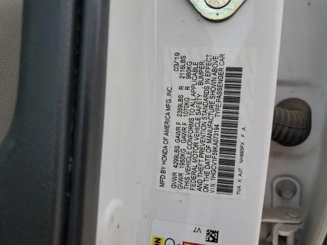 2019 HONDA ACCORD EXL