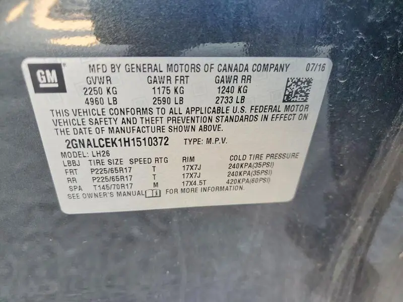 2017 CHEVROLET EQUINOX LT  
