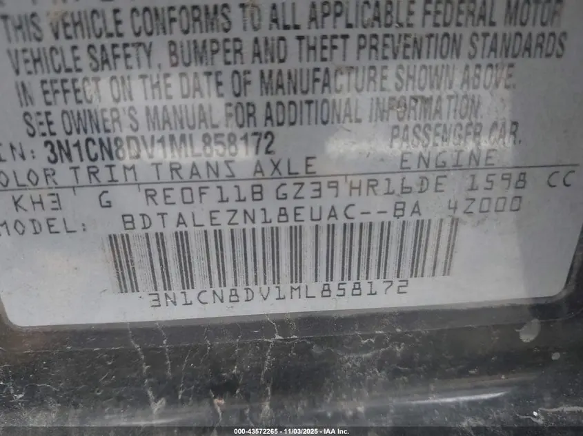 2021 NISSAN VERSA S XTRONIC CVT