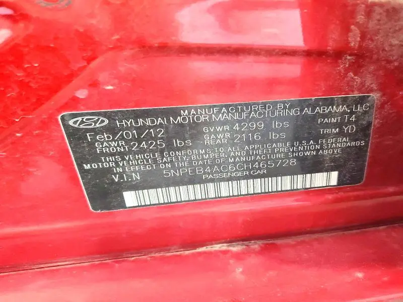 2012 HYUNDAI SONATA GLS  