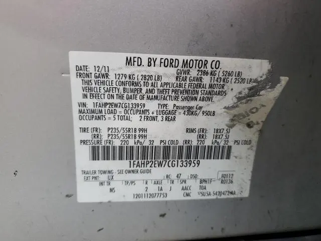 2012 FORD TAURUS SEL  