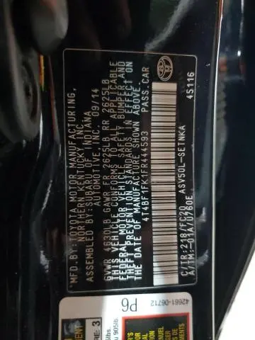 2015 TOYOTA CAMRY LE  