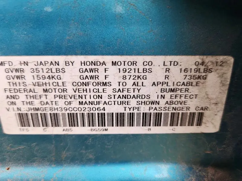 2012 HONDA FIT   