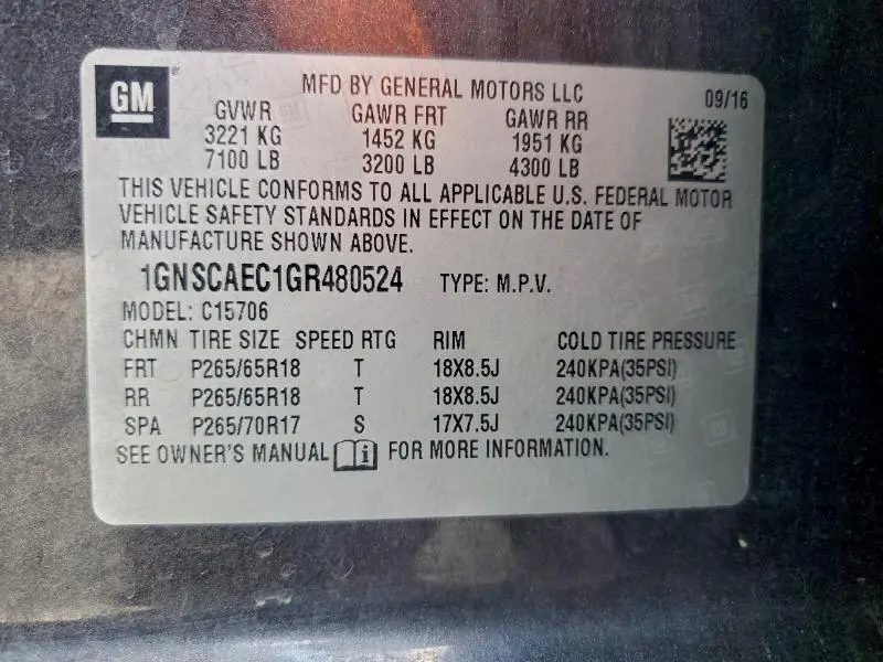 2016 CHEVROLET TAHOE C1500 LS  