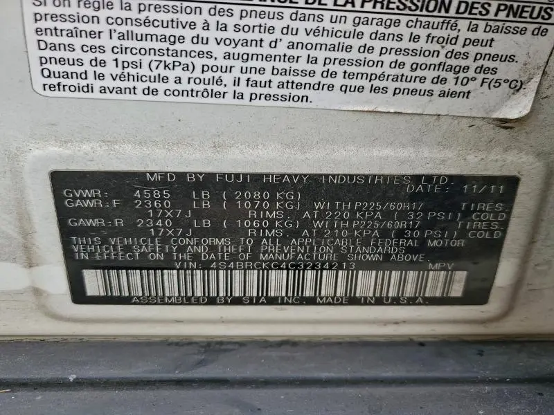 2012 SUBARU OUTBACK 2.5I LIMITED  