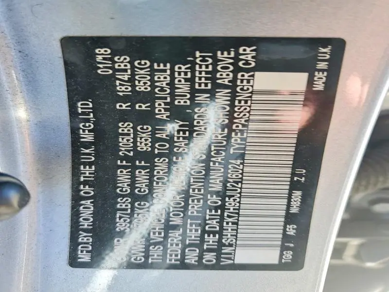 2018 HONDA CIVIC SPORT TOURING  