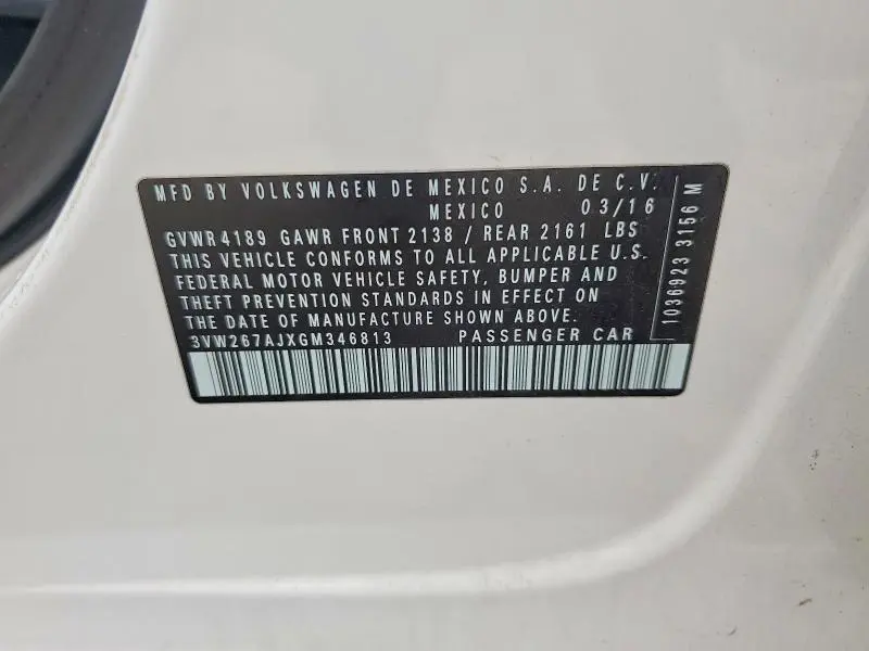 2016 VOLKSWAGEN JETTA S  