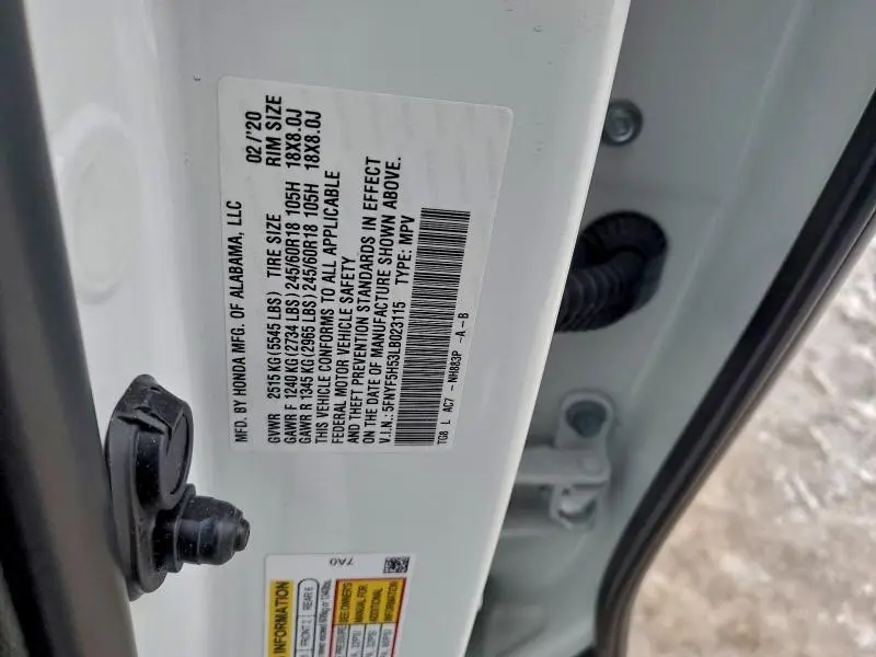 2020 HONDA PILOT EXL  