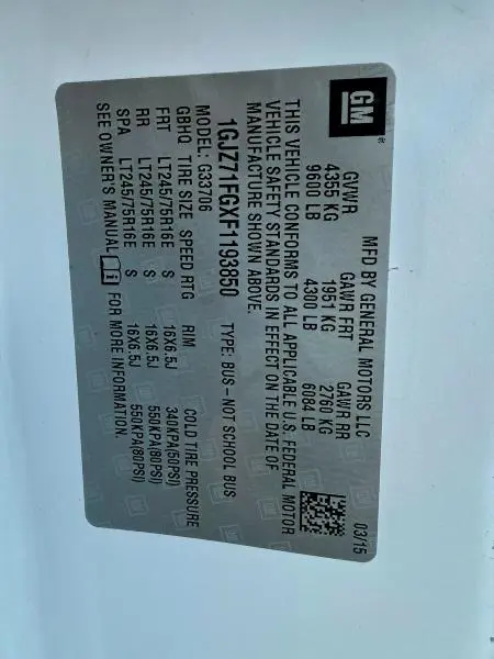 2015 GMC SAVANA G3500 LT  