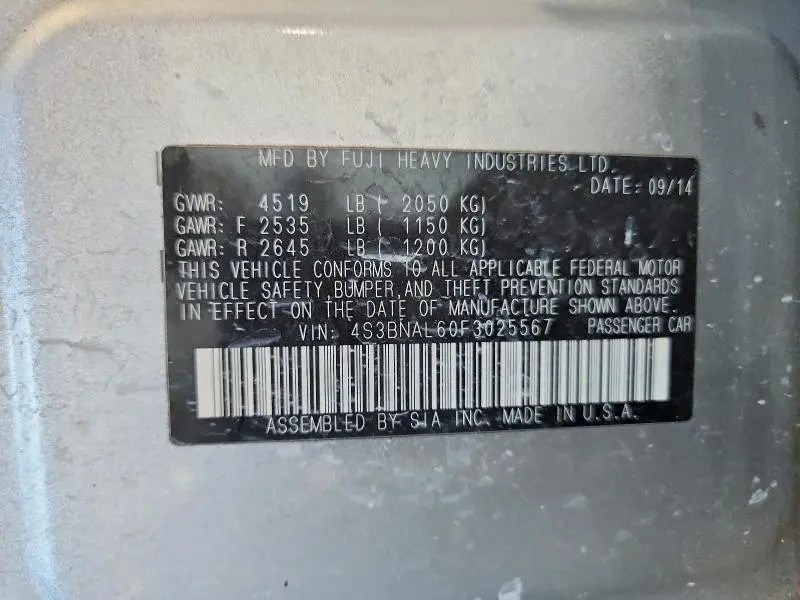 2015 SUBARU LEGACY 2.5I LIMITED  