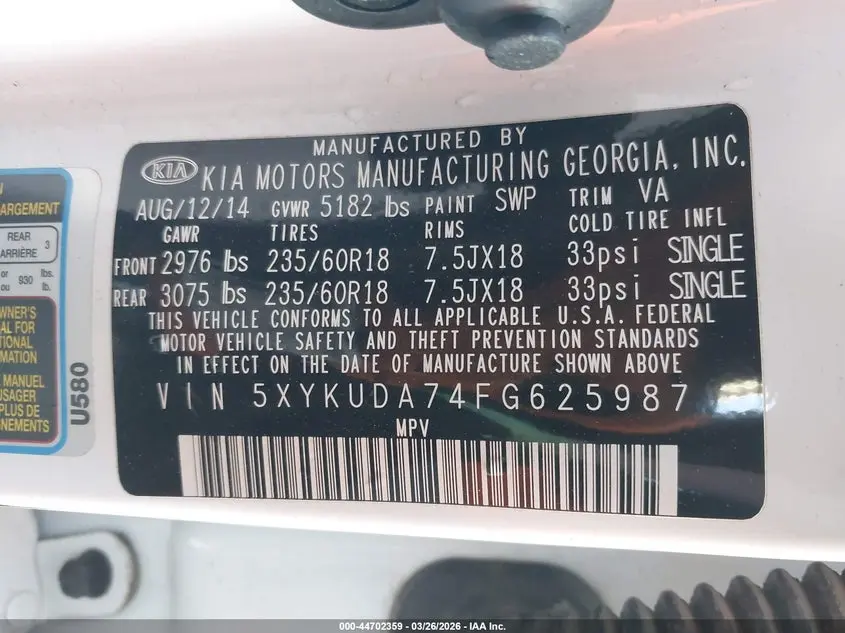 2015 KIA SORENTO EX V6