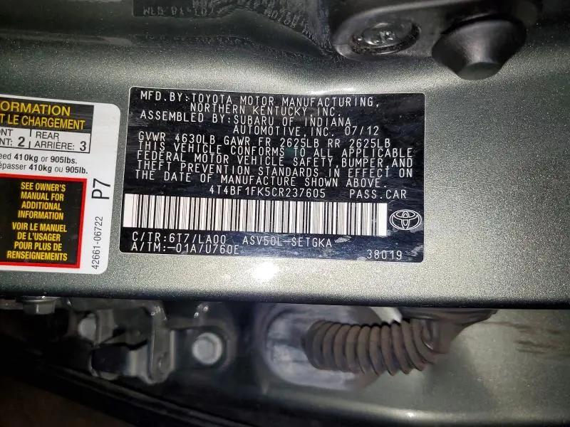2012 TOYOTA CAMRY XLE  